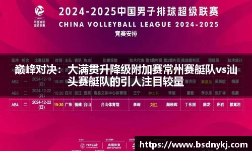巅峰对决：大满贯升降级附加赛常州赛艇队vs汕头赛艇队的引人注目较量